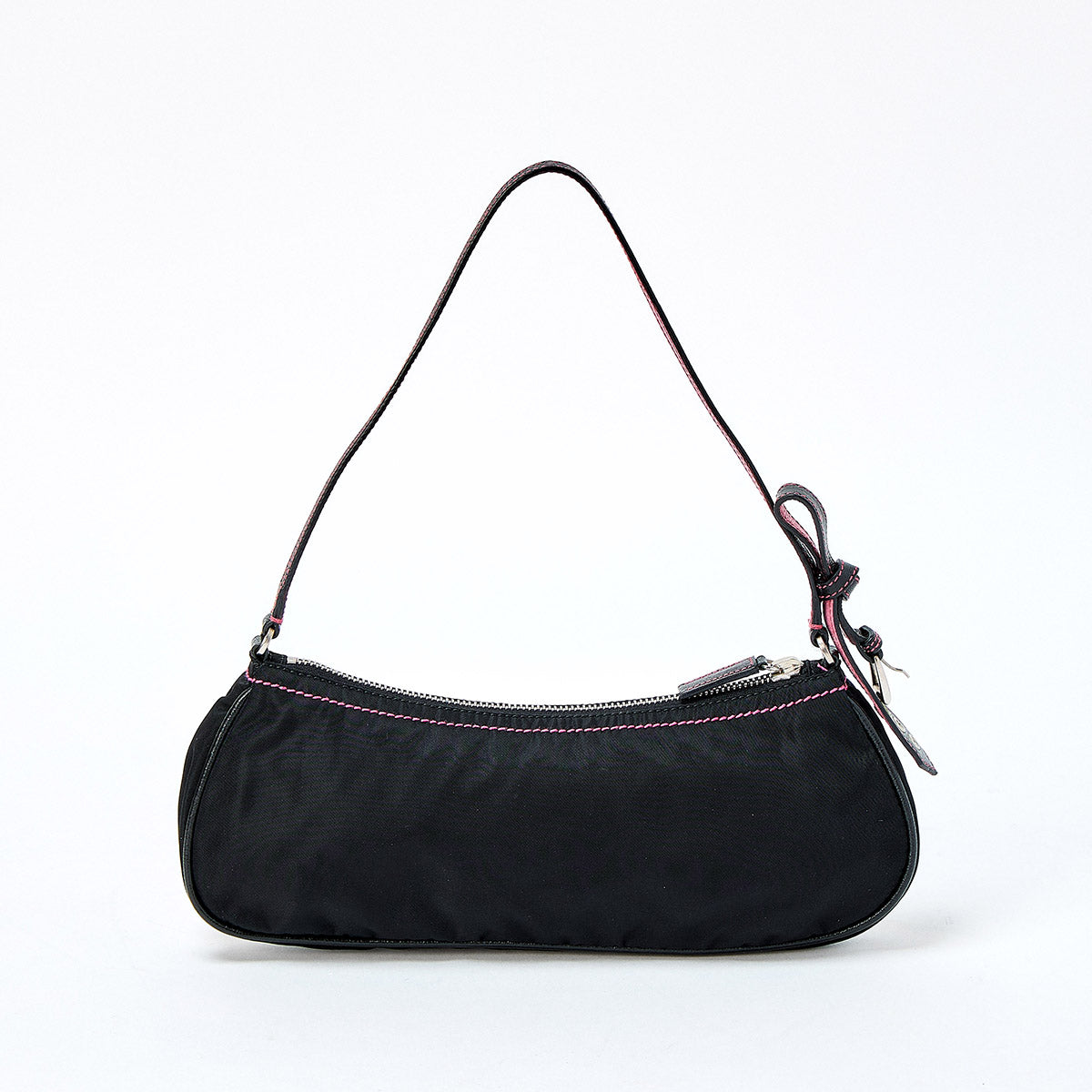 PRADA Triangle Shoulder Bag Black Pink Silver Tessuto Auth