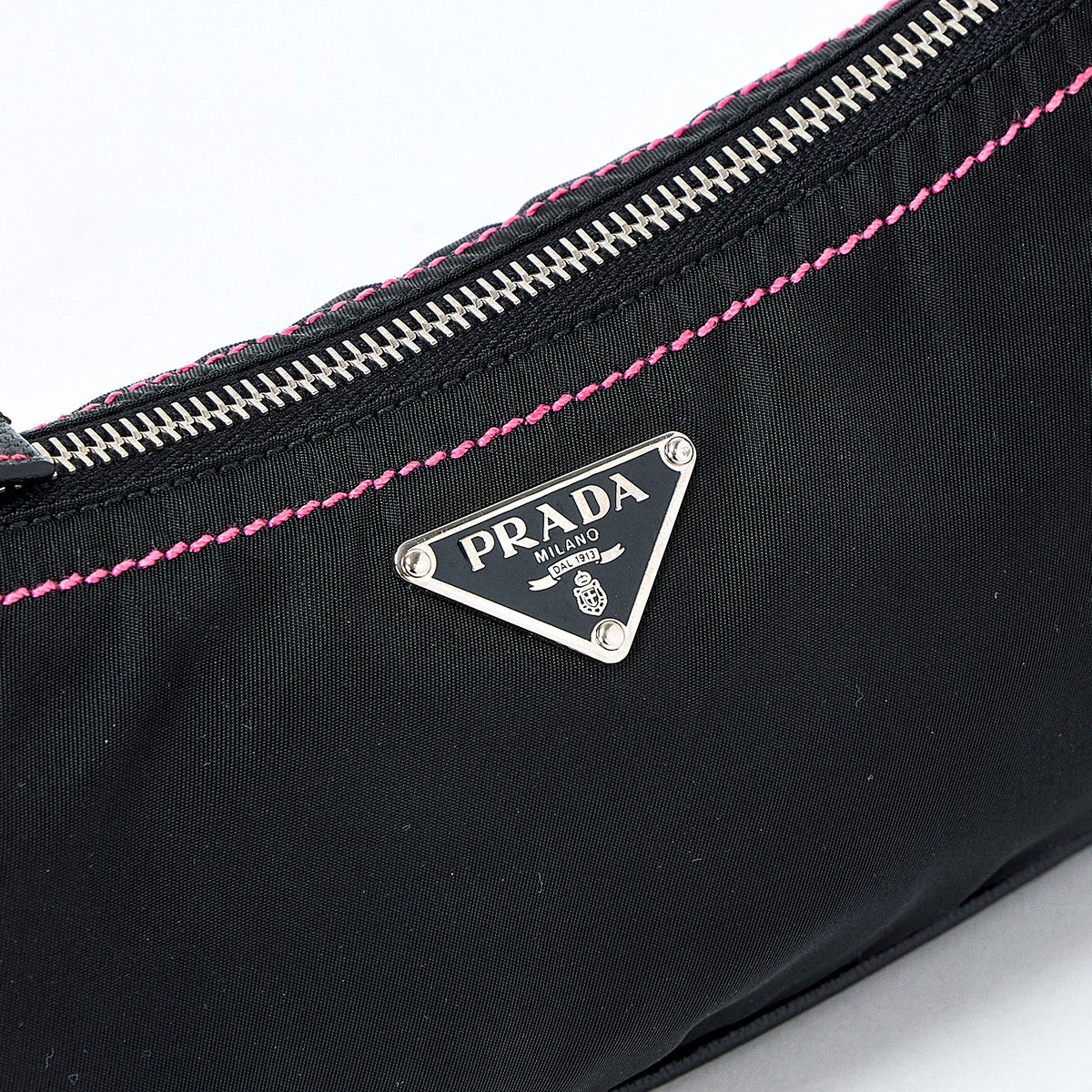 PRADA Triangle Shoulder Bag Black Pink Silver Tessuto Auth