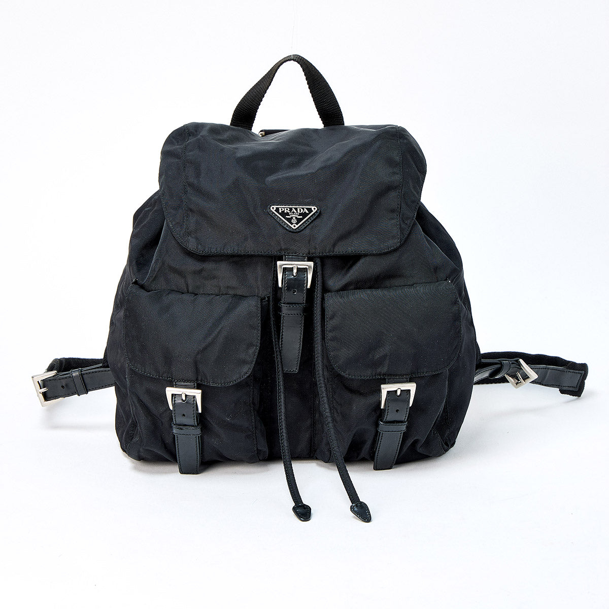 PRADA Triangle Backpack Black Silver Tessuto