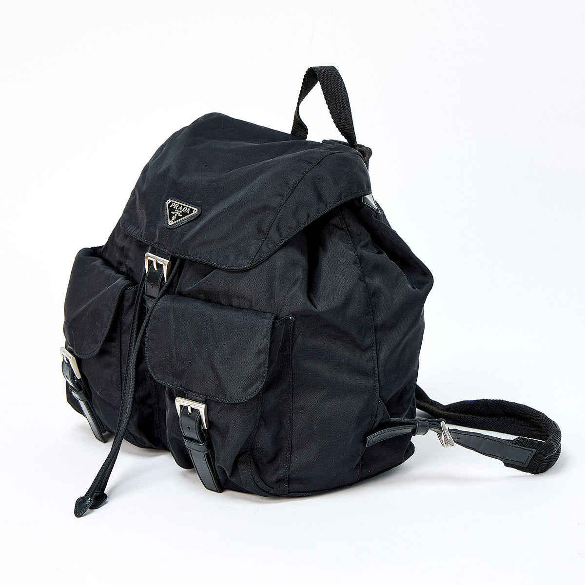 PRADA Triangle Backpack Black Silver Tessuto
