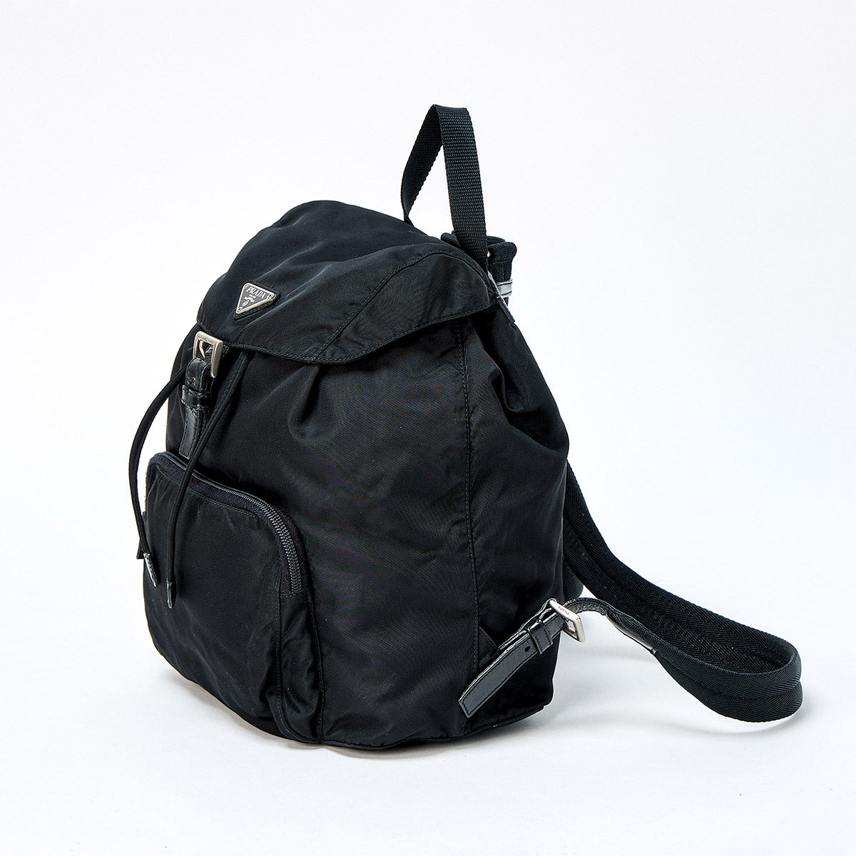 PRADA Triangle Backpack Black Silver Tessuto