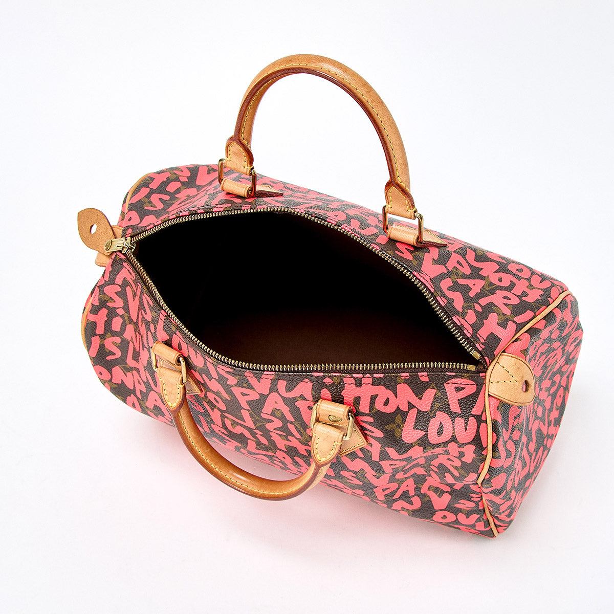 LOUIS VUITTON Speedy Monogram Graffiti 30 Boston Bag M93704 Brown Pink PVC Auth
