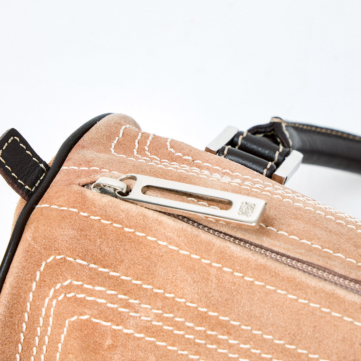 LOEWE Amazona Hand Bag Beige Brown Silver Suede Auth