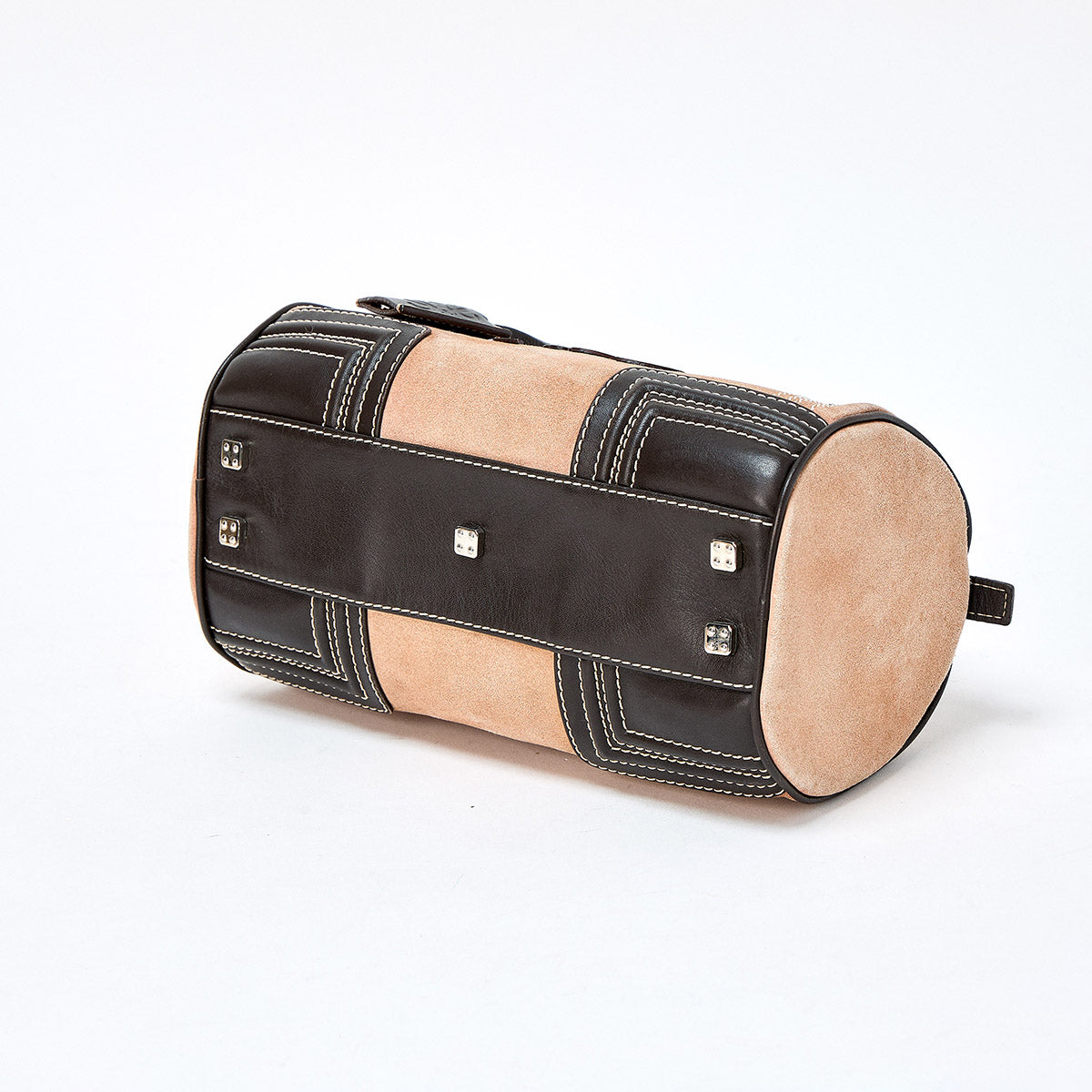 LOEWE Amazona Hand Bag Beige Brown Silver Suede Auth