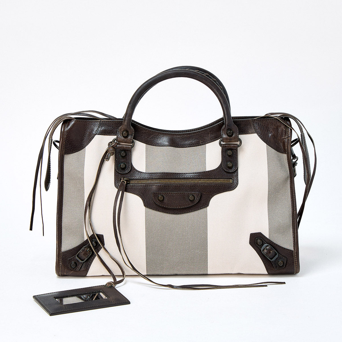 BALENCIAGA City Hand Bag 115748 Brown Beige Matte Gold Canvas Auth