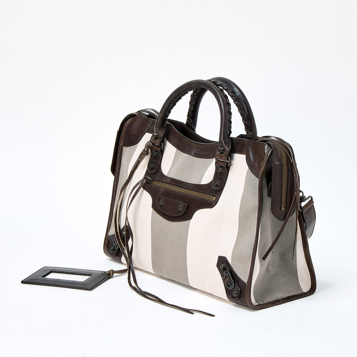 BALENCIAGA City Hand Bag 115748 Brown Beige Matte Gold Canvas Auth