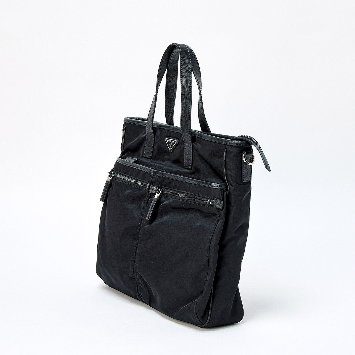 PRADA Triangle Hand Bag 2VG860 Black Silver Tessuto Auth