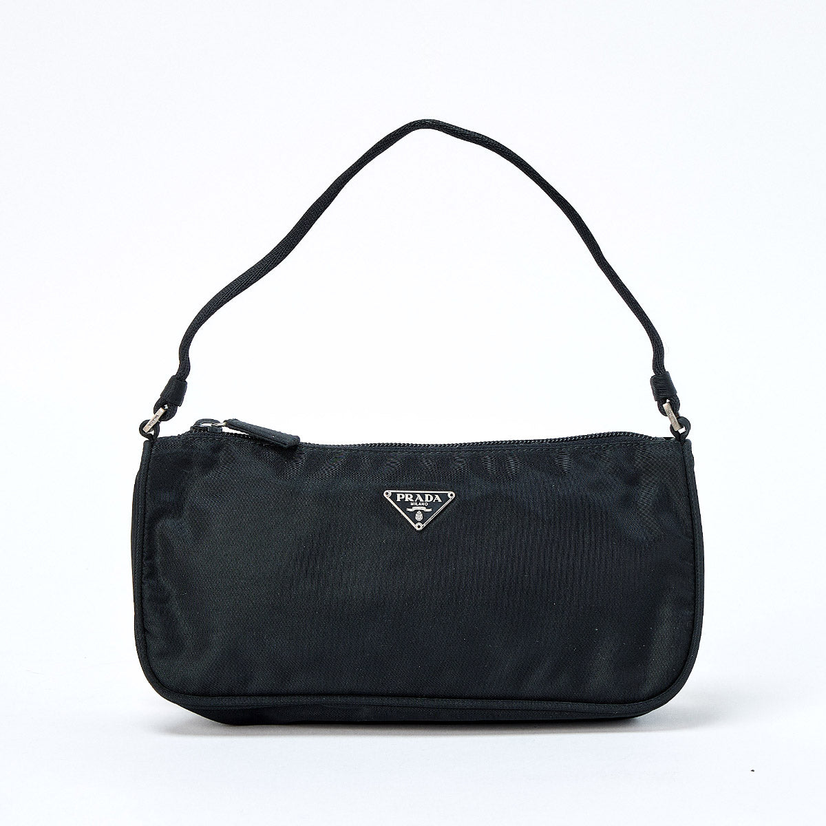 PRADA Triangle Hand Bag Black Silver Tessuto Auth