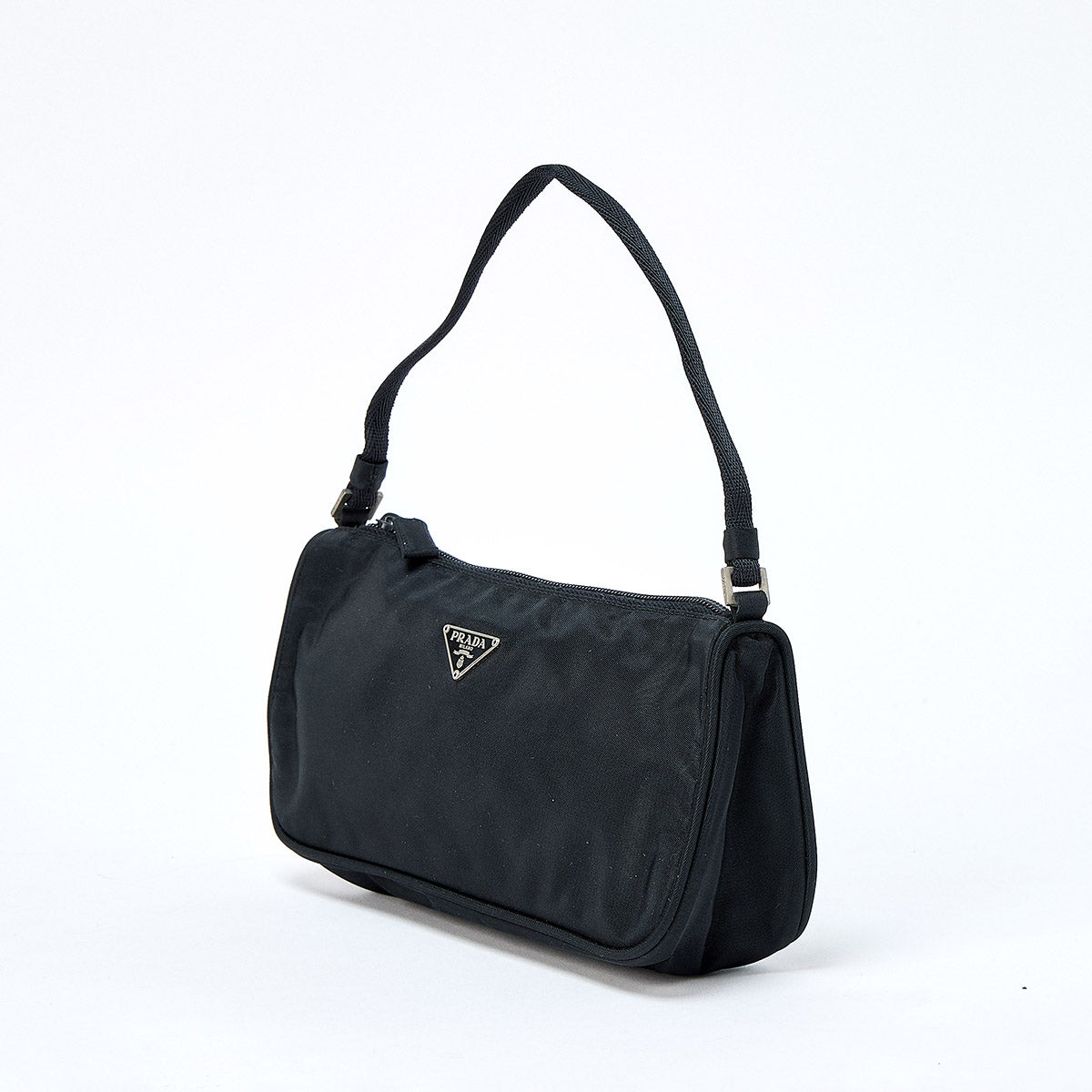 PRADA Triangle Hand Bag Black Silver Tessuto Auth
