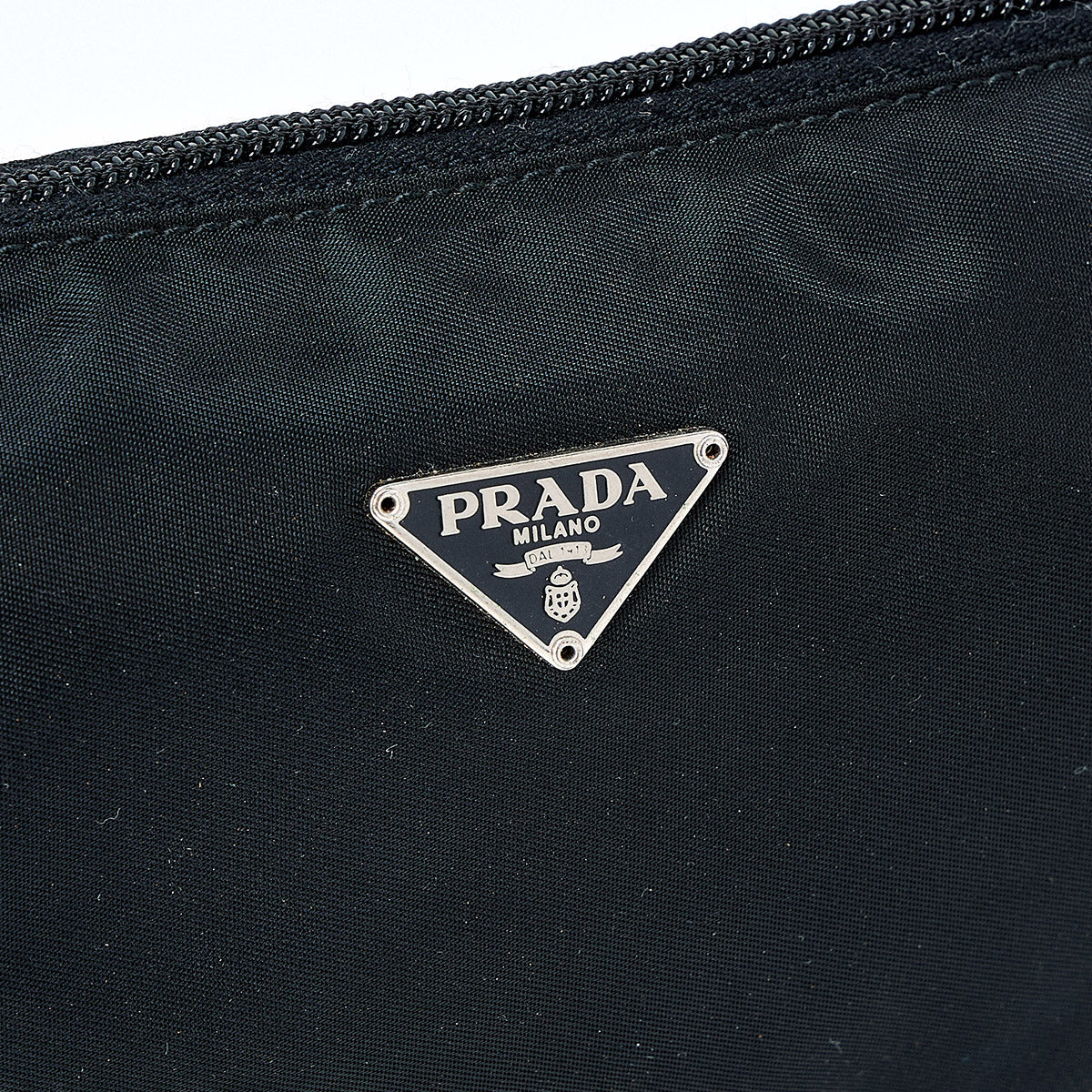 PRADA Triangle Hand Bag Black Silver Tessuto Auth