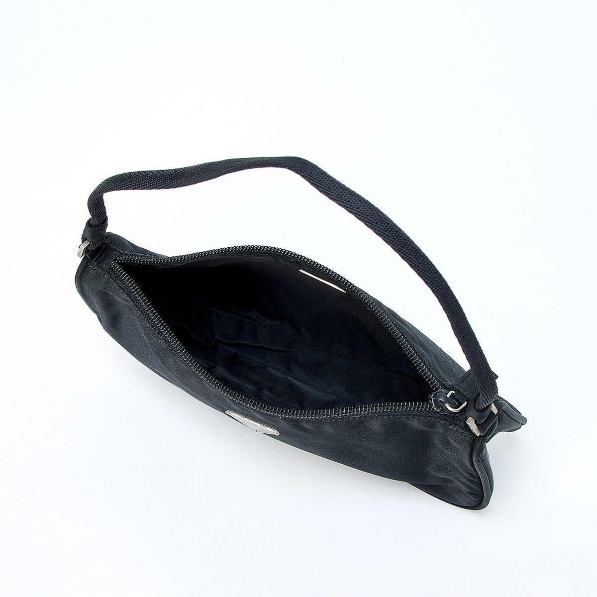 PRADA Triangle Hand Bag Black Silver Tessuto Auth
