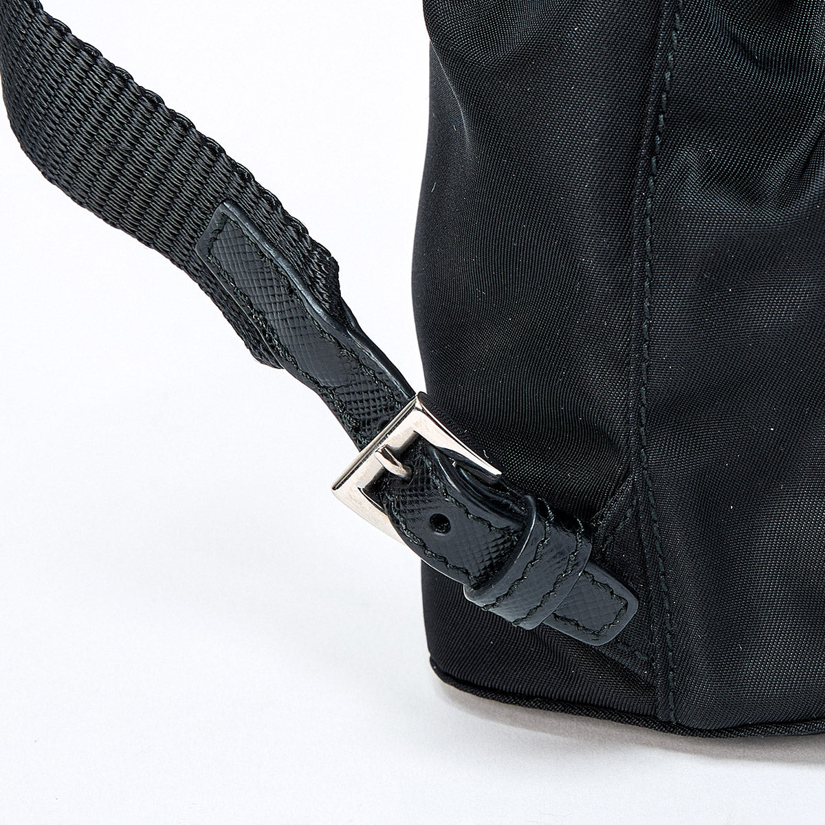 PRADA Triangle Shoulder Bag Black Silver Tessuto Auth