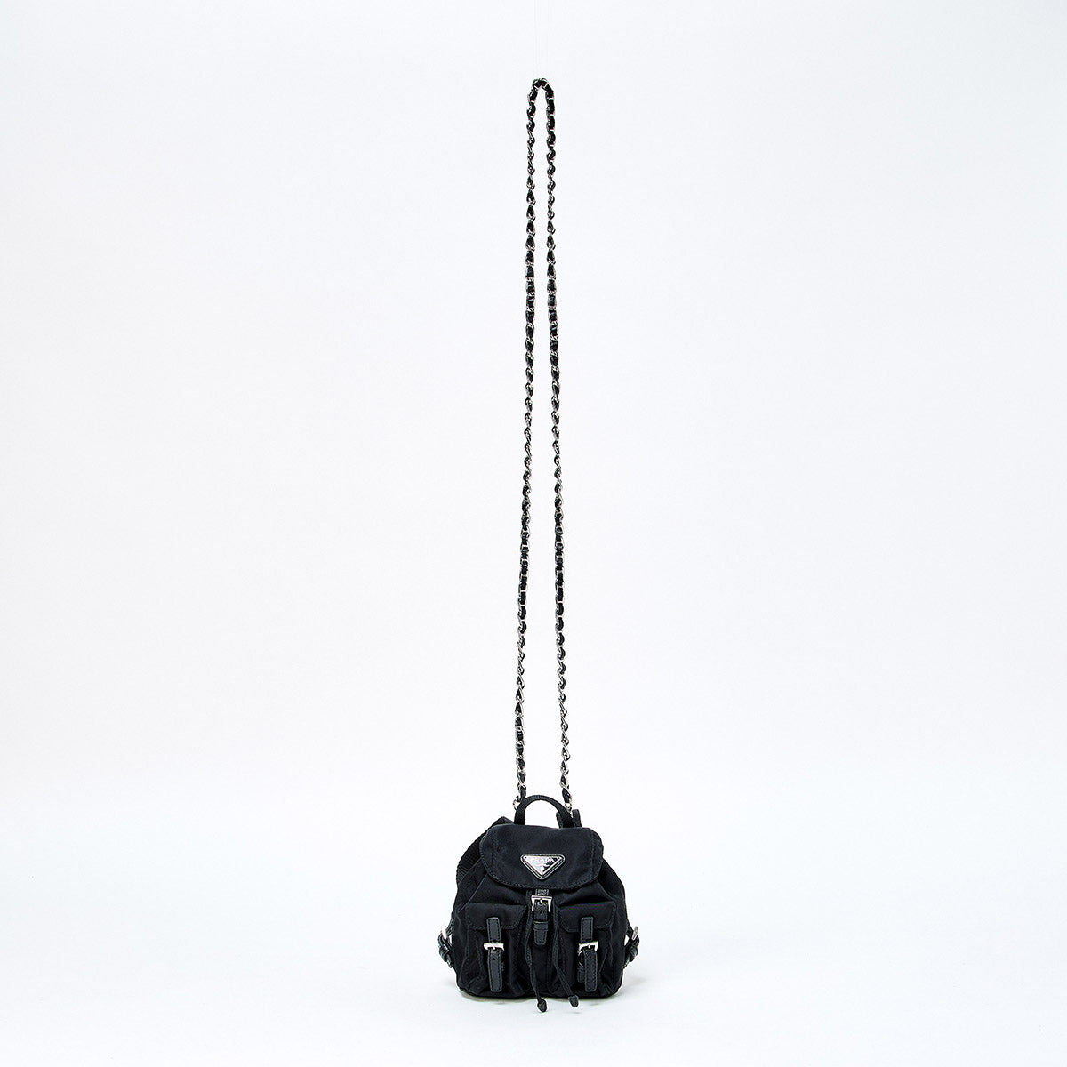 PRADA Triangle Shoulder Bag Black Silver Tessuto Auth