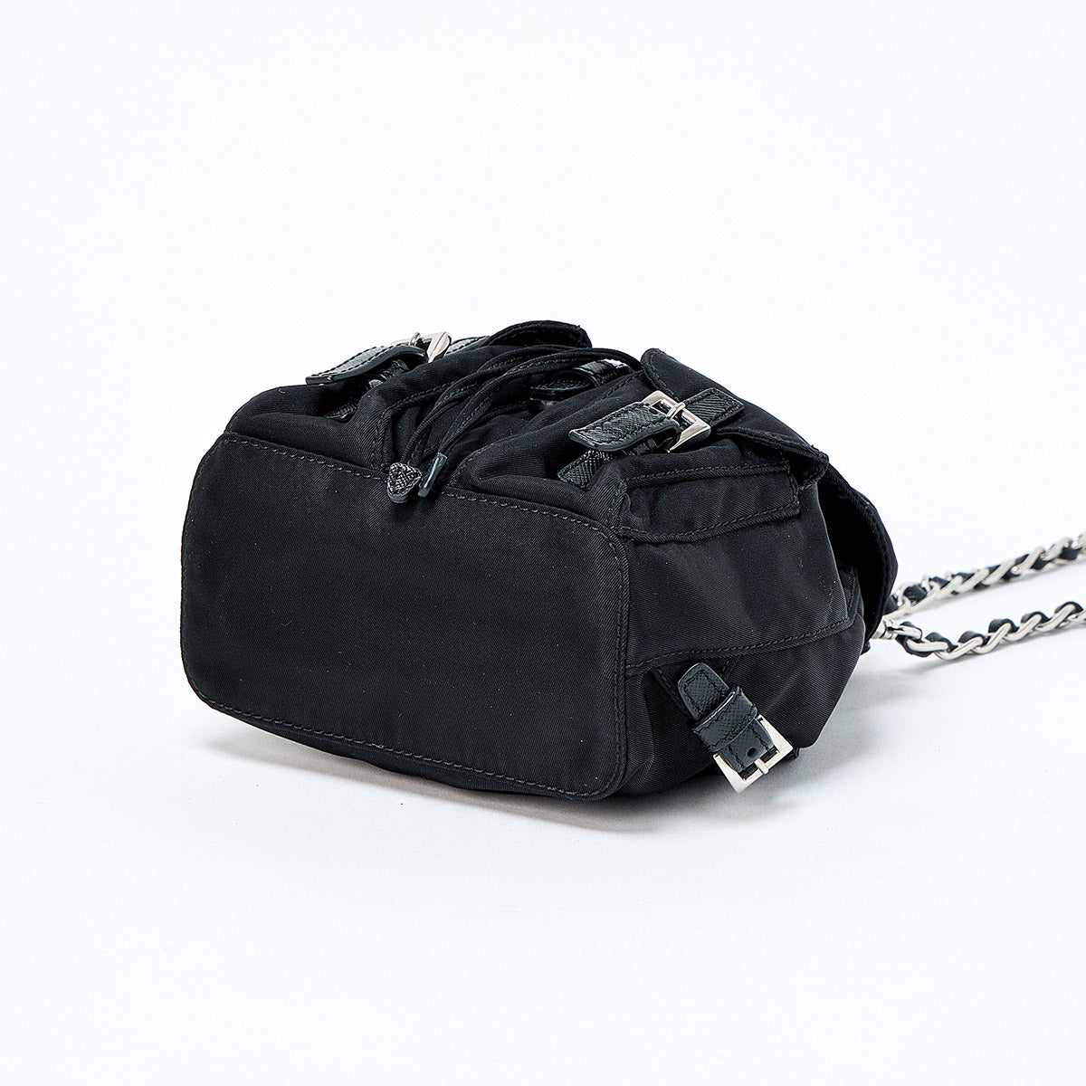 PRADA Triangle Shoulder Bag Black Silver Tessuto Auth