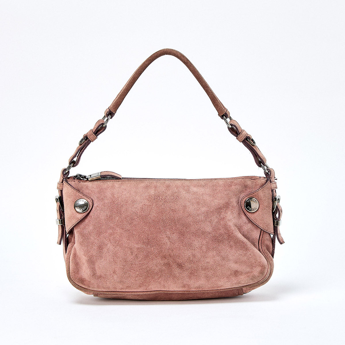 PRADA One Shoulder Bag Pink Silver Suede Auth