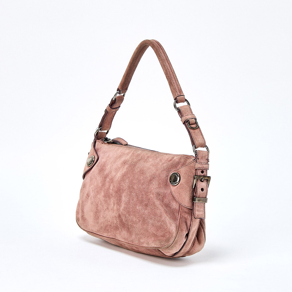 PRADA One Shoulder Bag Pink Silver Suede Auth
