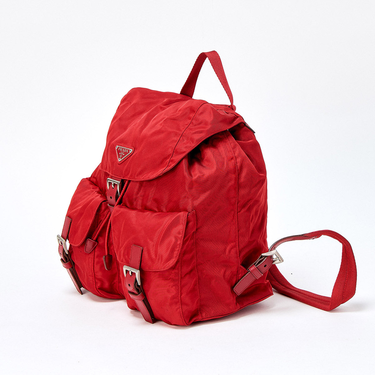 PRADA Triangle Backpack Red Silver Tessuto