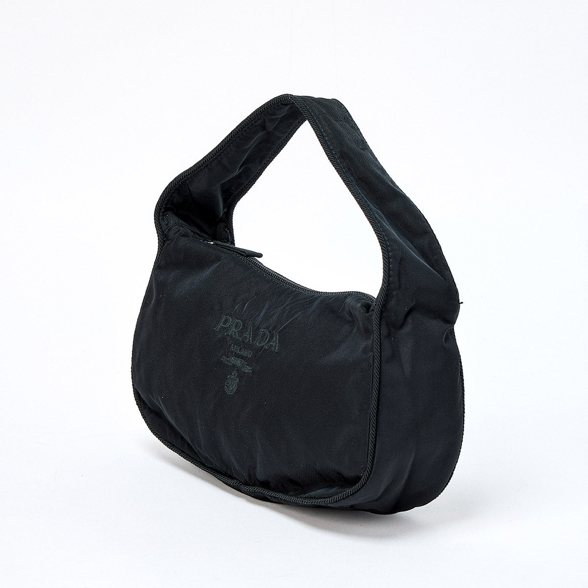 PRADA Logo Hand Bag Black Silver Tessuto Auth