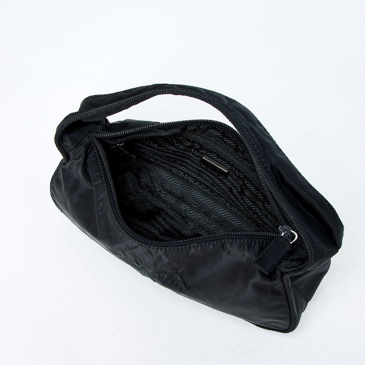 PRADA Logo Hand Bag Black Silver Tessuto Auth