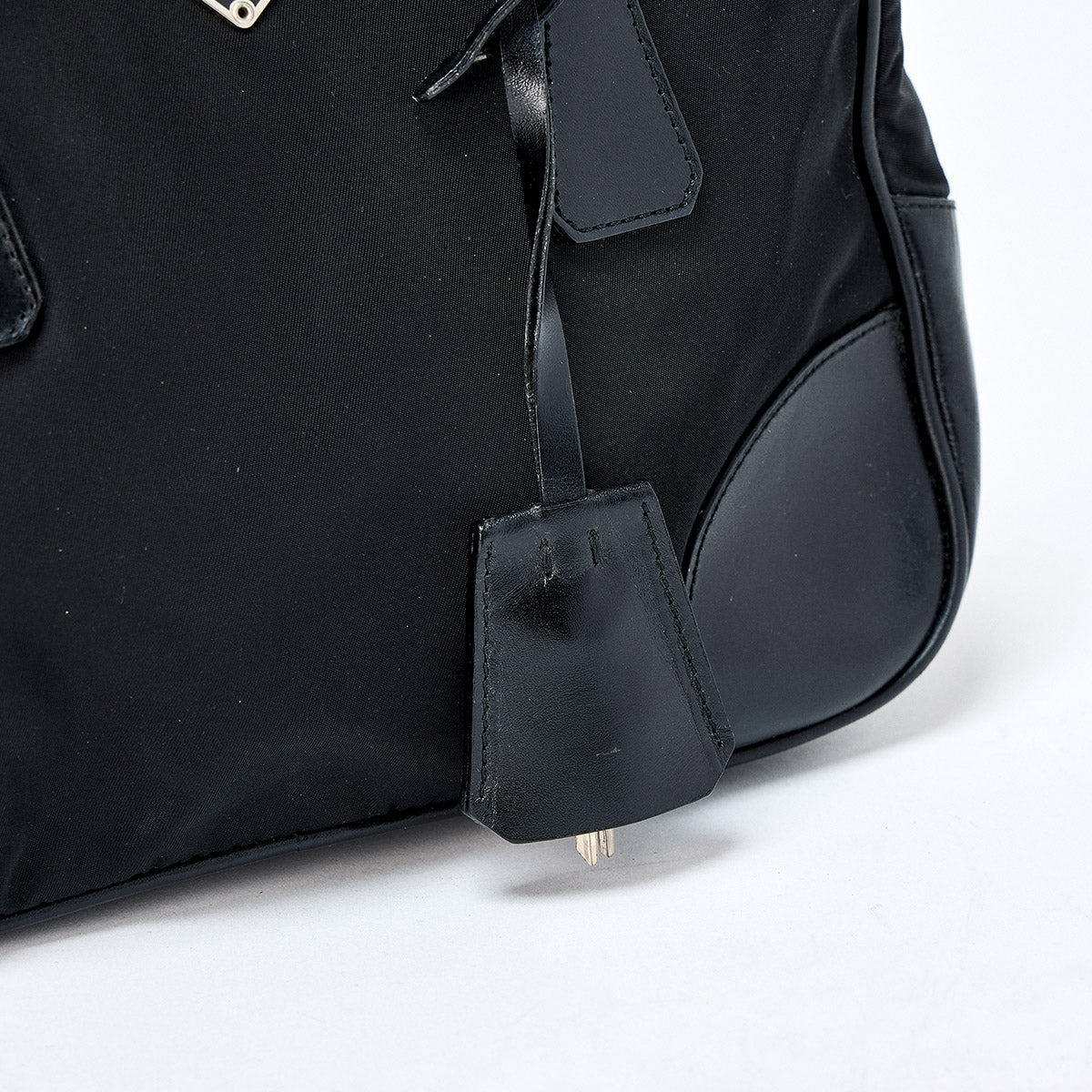 PRADA Triangle Hand Bag Black Silver Tessuto Auth