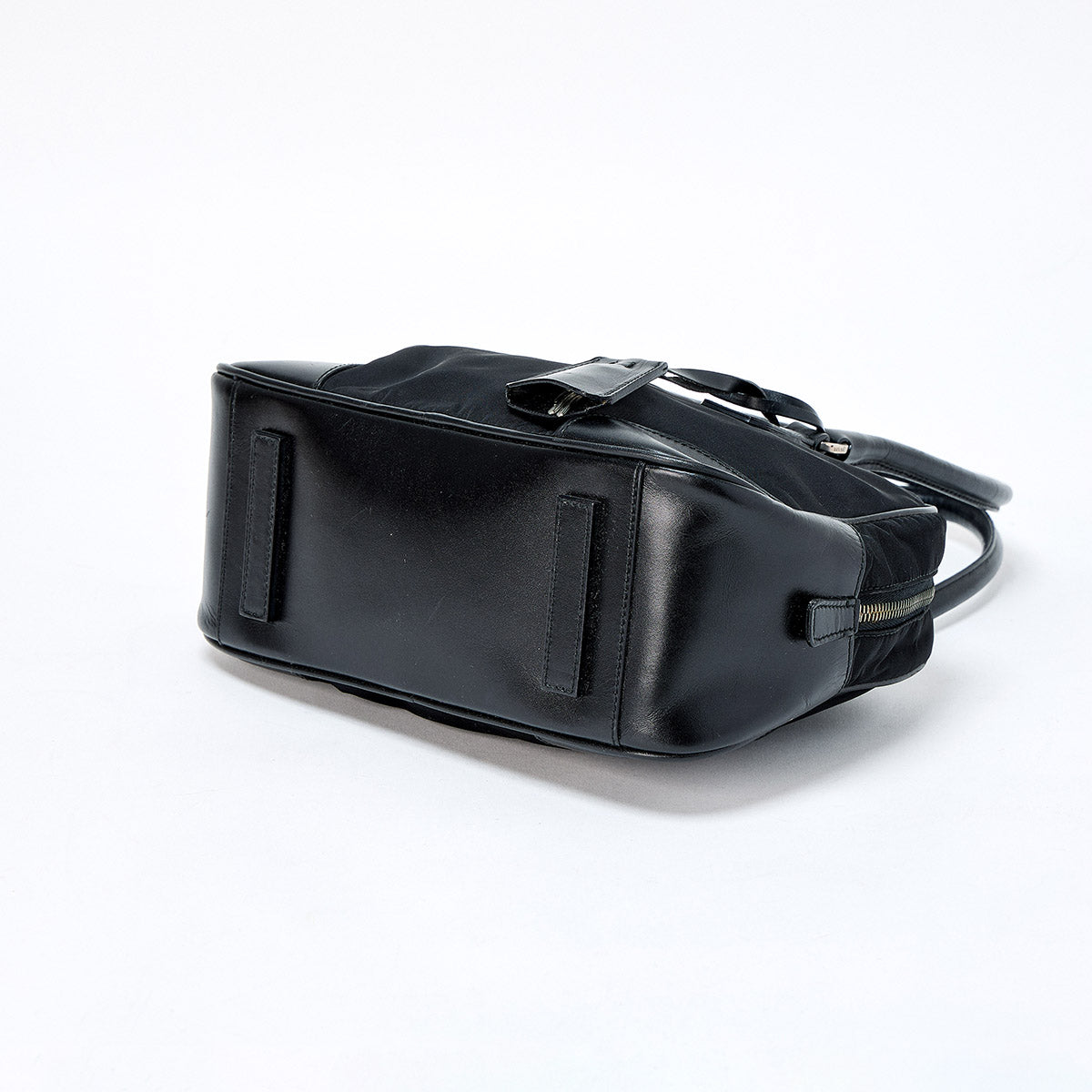 PRADA Triangle Hand Bag Black Silver Tessuto Auth