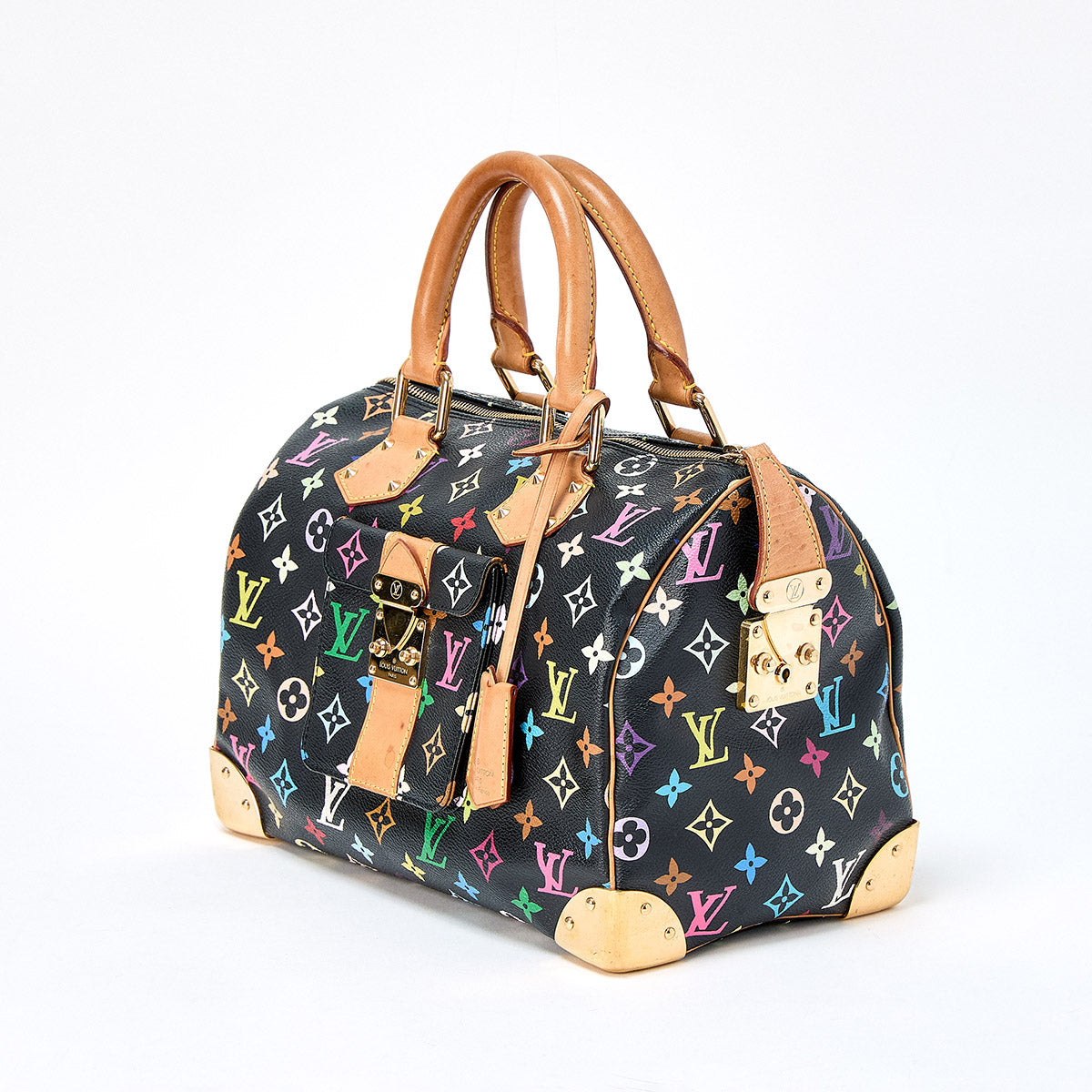 LOUIS VUITTON Speedy 30 Noir Monogram Multicolor Hand Bag Black Gold PVC Auth
