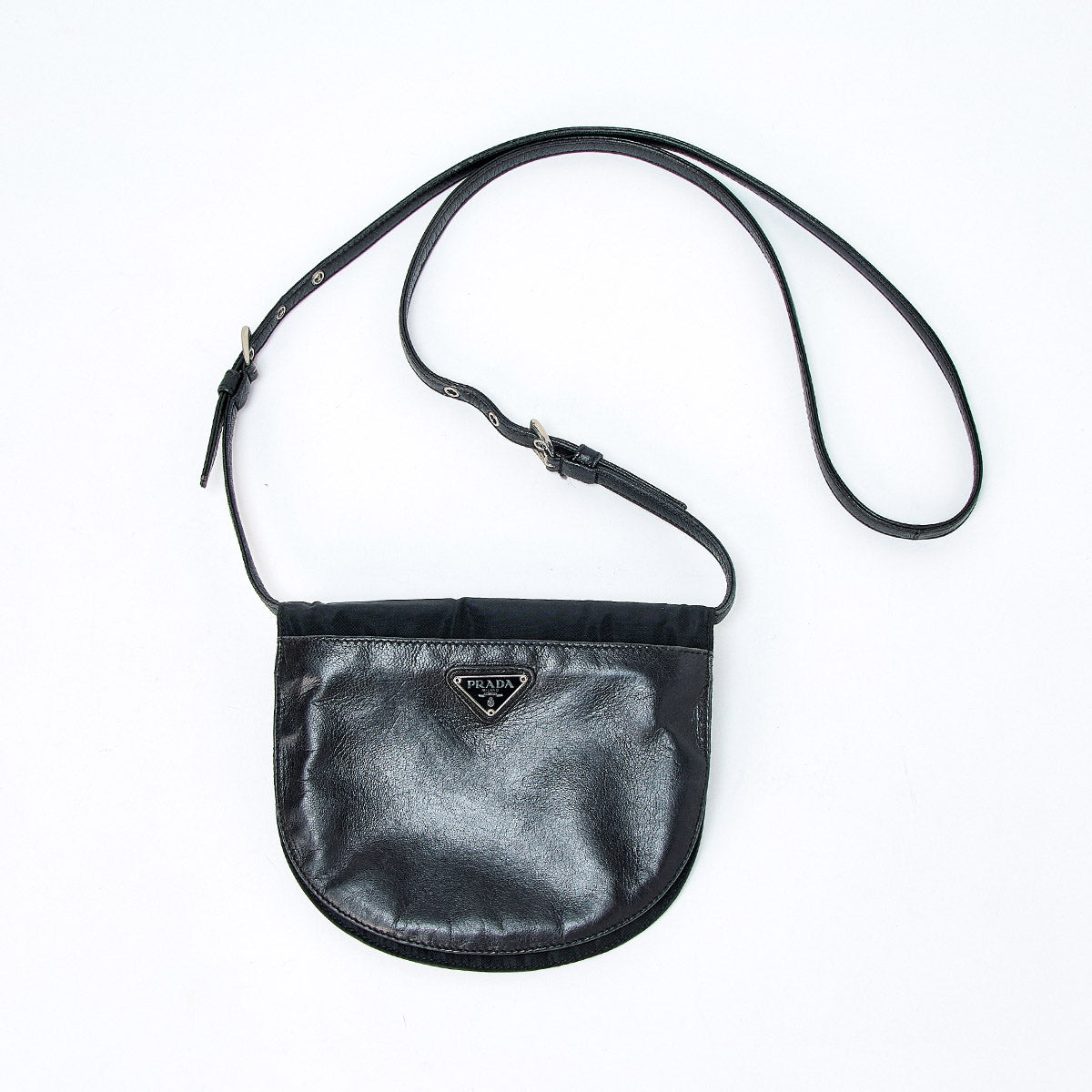 PRADA Triangle Shoulder Bag Black Silver Tessuto Auth