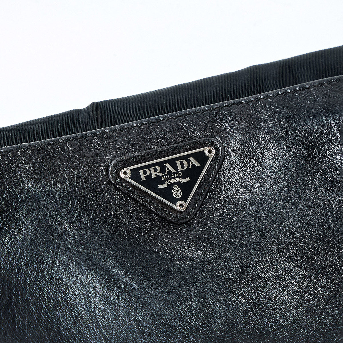 PRADA Triangle Shoulder Bag Black Silver Tessuto Auth