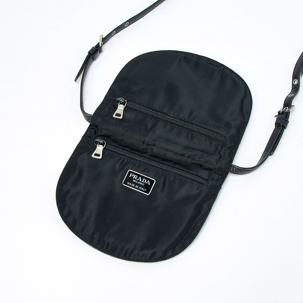 PRADA Triangle Shoulder Bag Black Silver Tessuto Auth