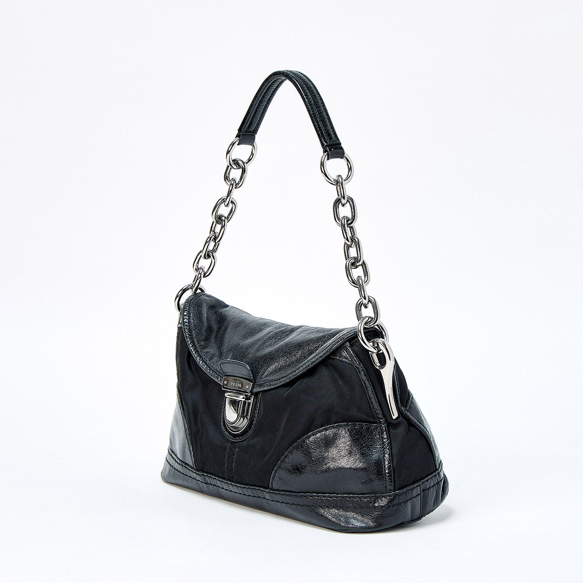 PRADA Shoulder Bag Black Silver Leather Auth