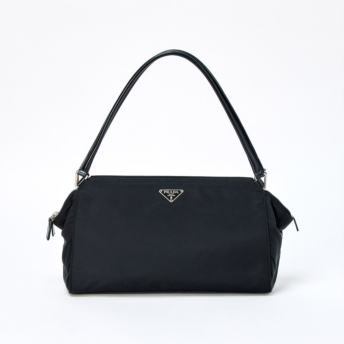 PRADA Triangle Shoulder Bag Black Silver Tessuto Auth