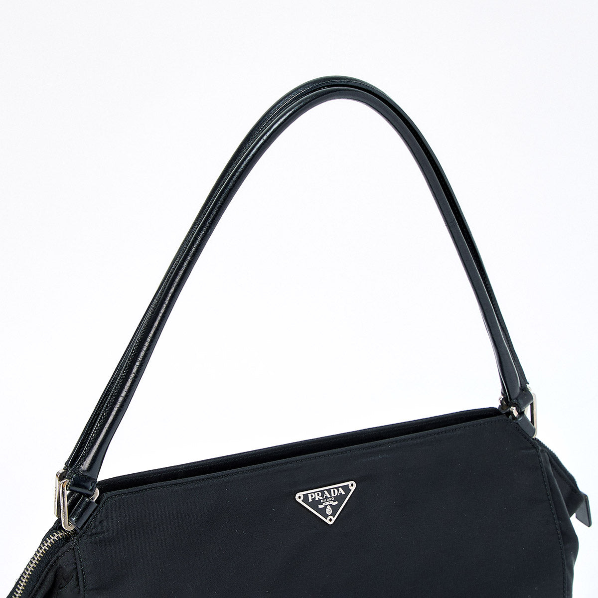 PRADA Triangle Shoulder Bag Black Silver Tessuto Auth