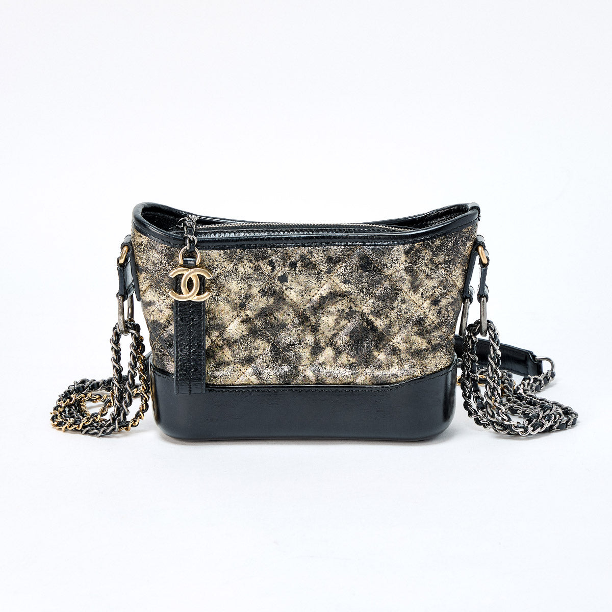 CHANEL Gabriel 2018 Shoulder Bag Gold Black Silver Lamb Skin Auth