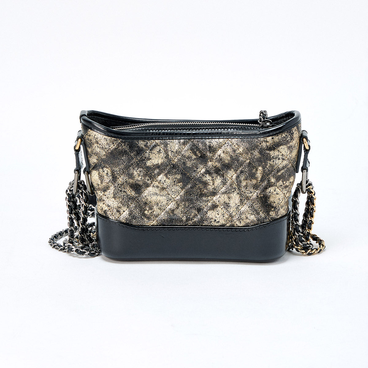 CHANEL Gabriel 2018 Shoulder Bag Gold Black Silver Lamb Skin Auth