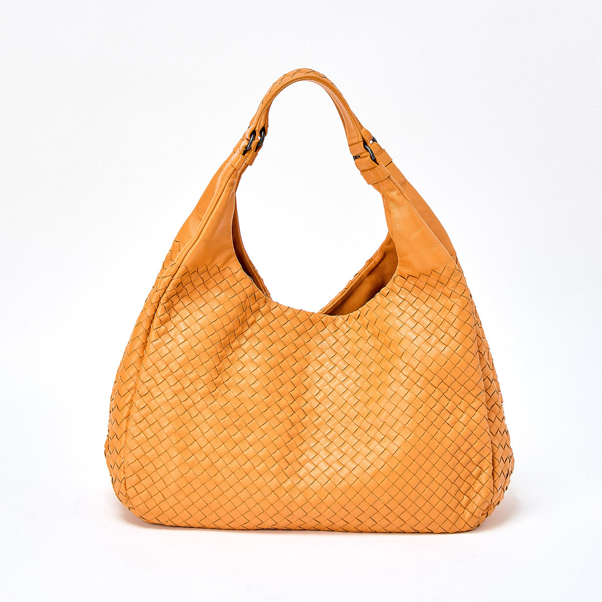 BOTTEGA VENETA Classic INTRECCIATO Campana Shoulder Bag Yellow Black Lamb Skin Auth