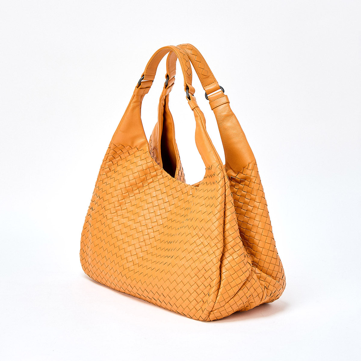 BOTTEGA VENETA Classic INTRECCIATO Campana Shoulder Bag Yellow Black Lamb Skin Auth