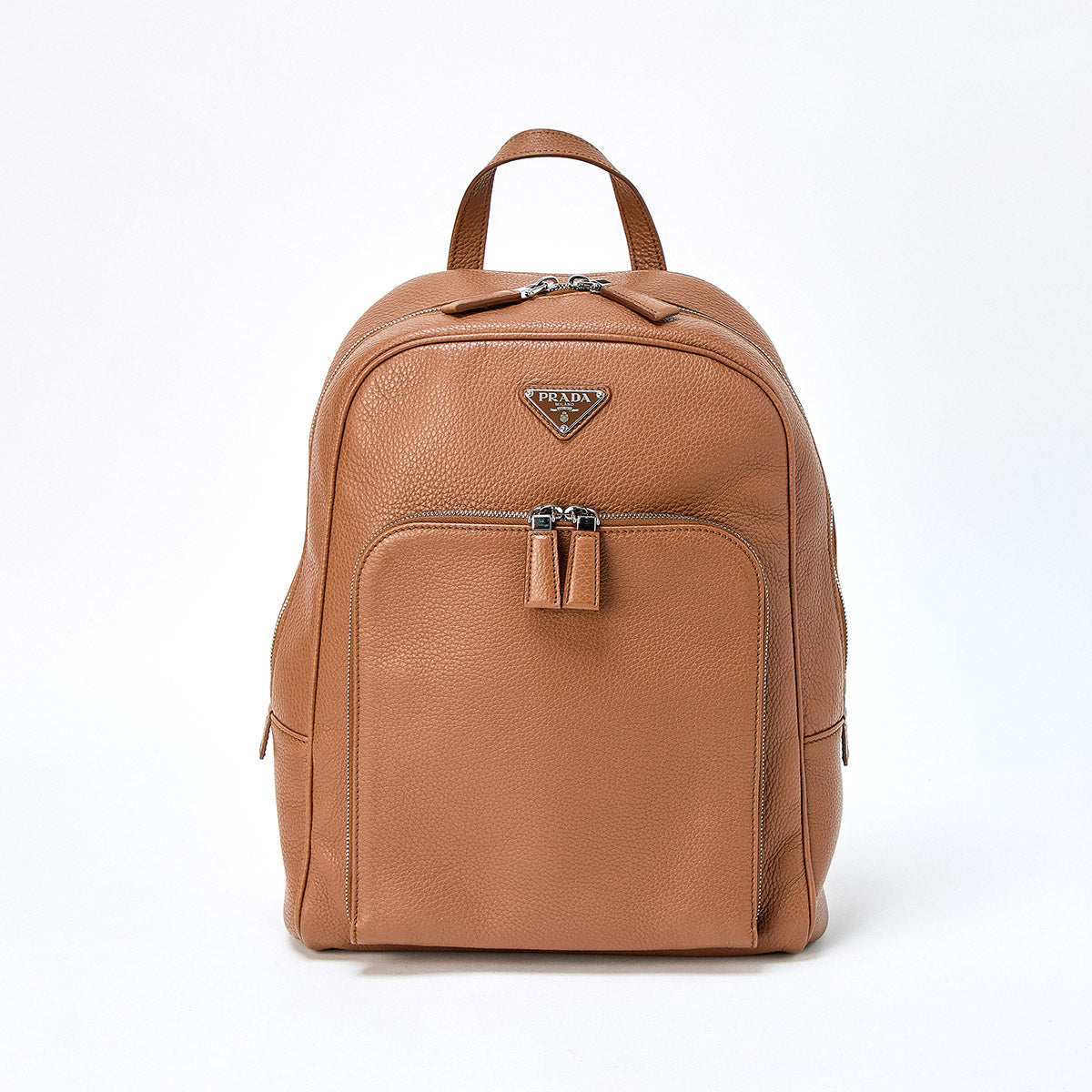 PRADA Triangle Backpack in Brown and Silver Leather