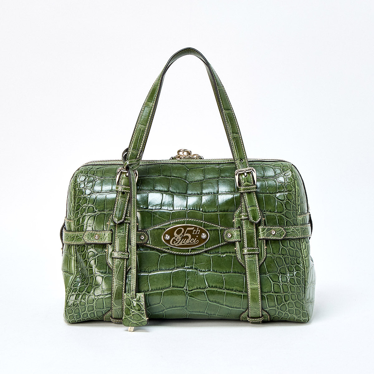 GUCCI Horsebit 85th Anniversary Model Handbag 163290 Green Gold Crocodile