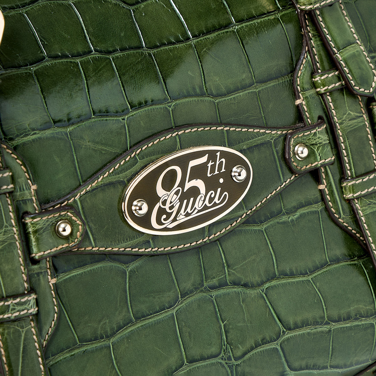 GUCCI Horsebit 85th Anniversary Model Handbag 163290 Green Gold Crocodile