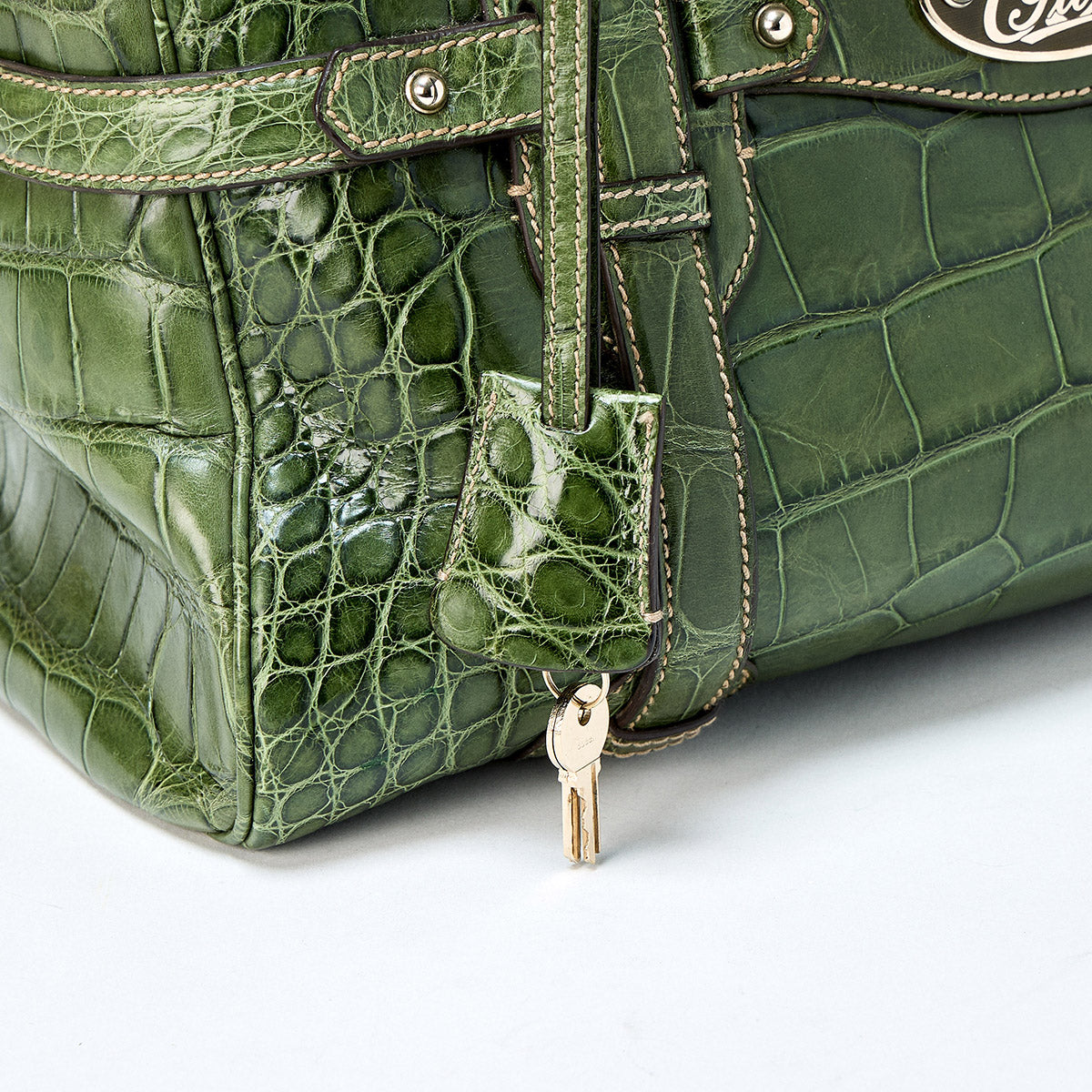GUCCI Horsebit 85th Anniversary Model Handbag 163290 Green Gold Crocodile