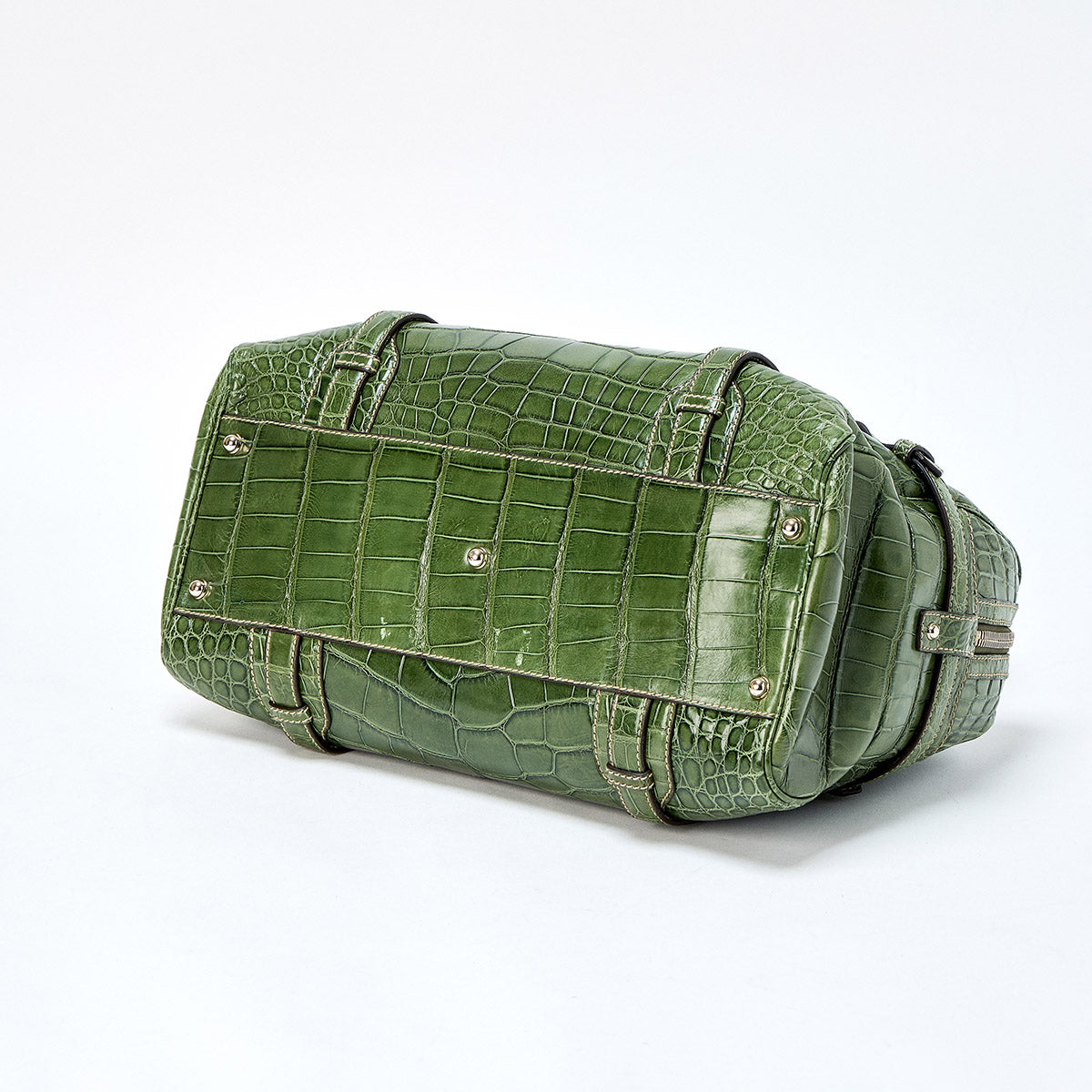 GUCCI Horsebit 85th Anniversary Model Handbag 163290 Green Gold Crocodile