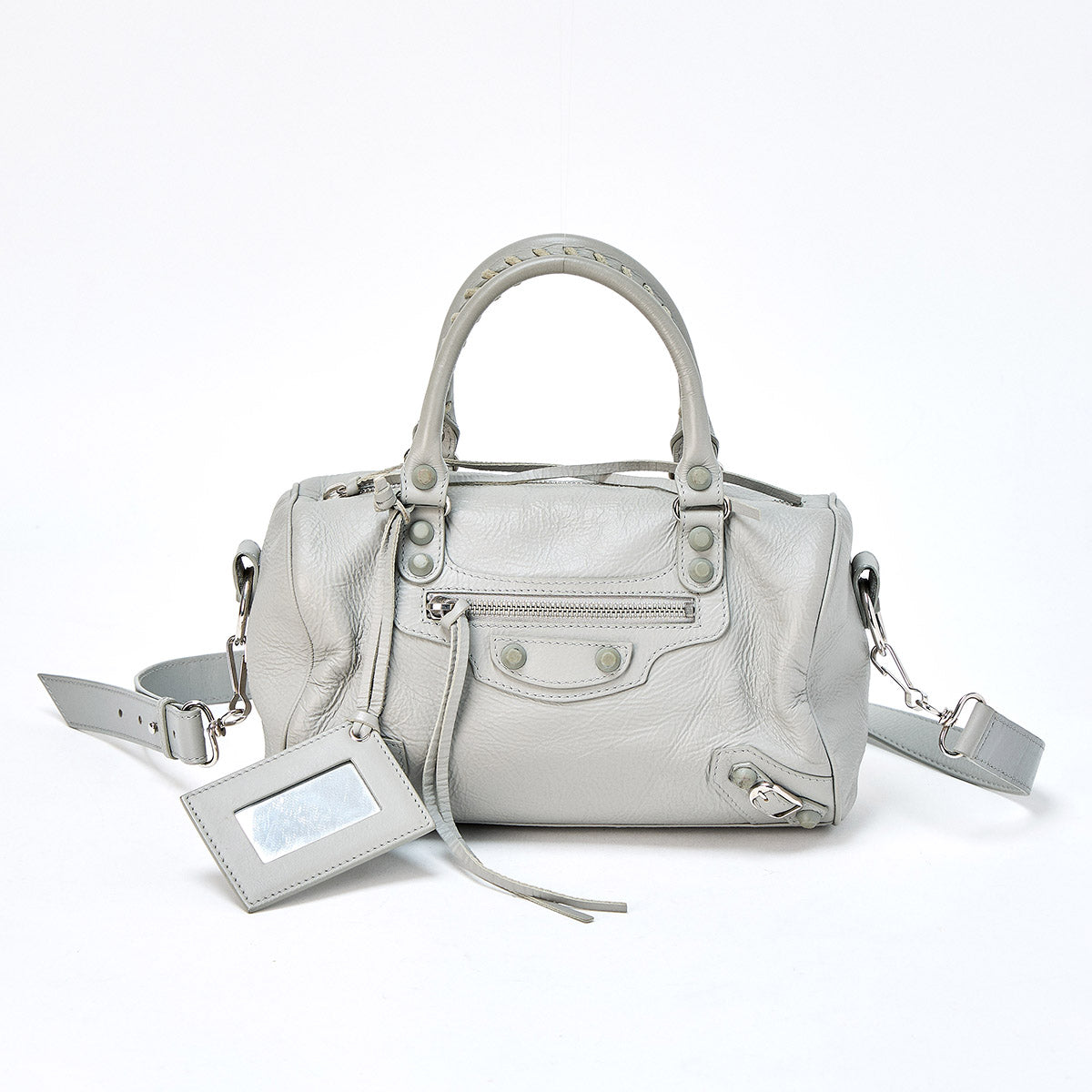 BALENCIAGA Classic Mini Twiggy Handbag Grey Silver Leather Auth