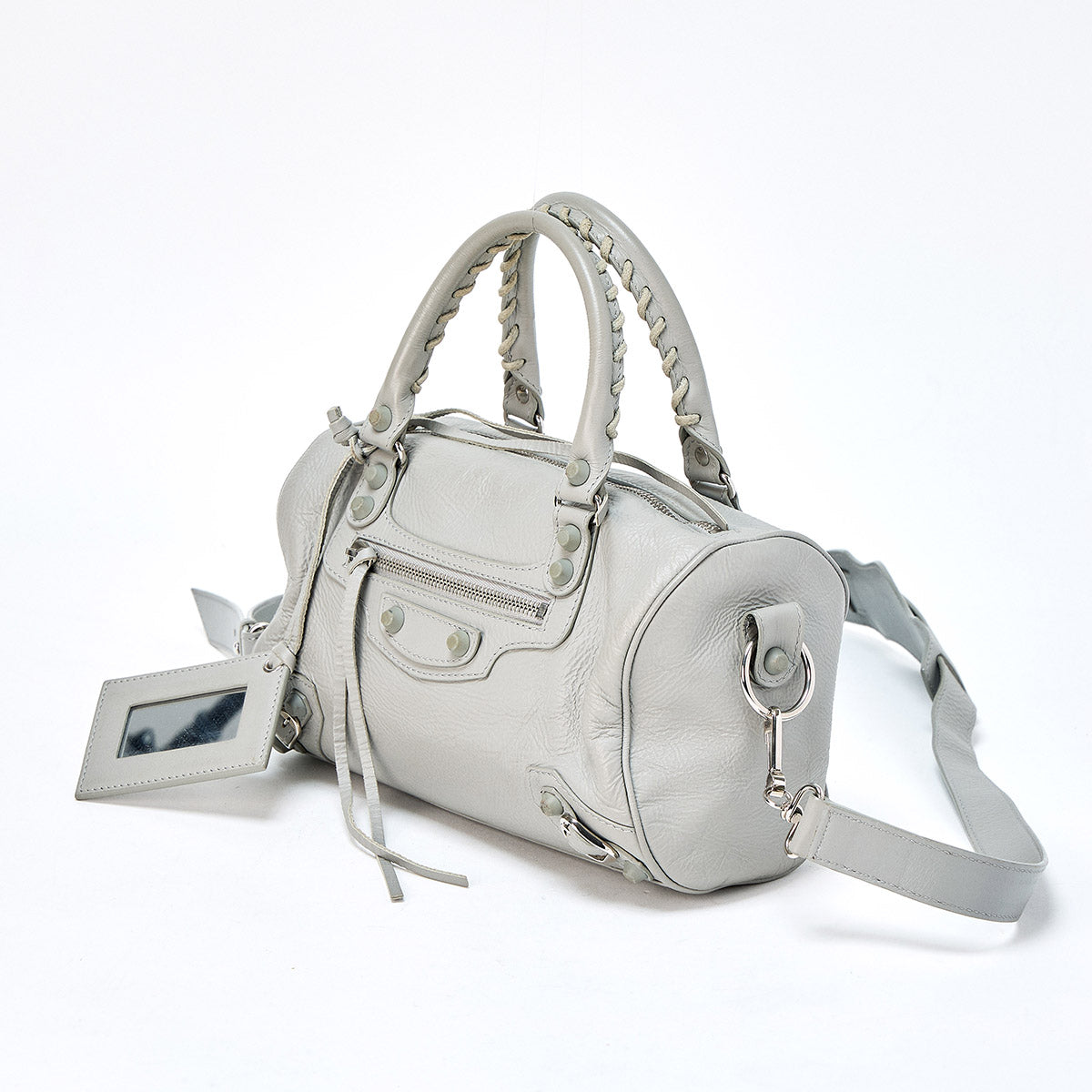 BALENCIAGA Classic Mini Twiggy Handbag Grey Silver Leather Auth