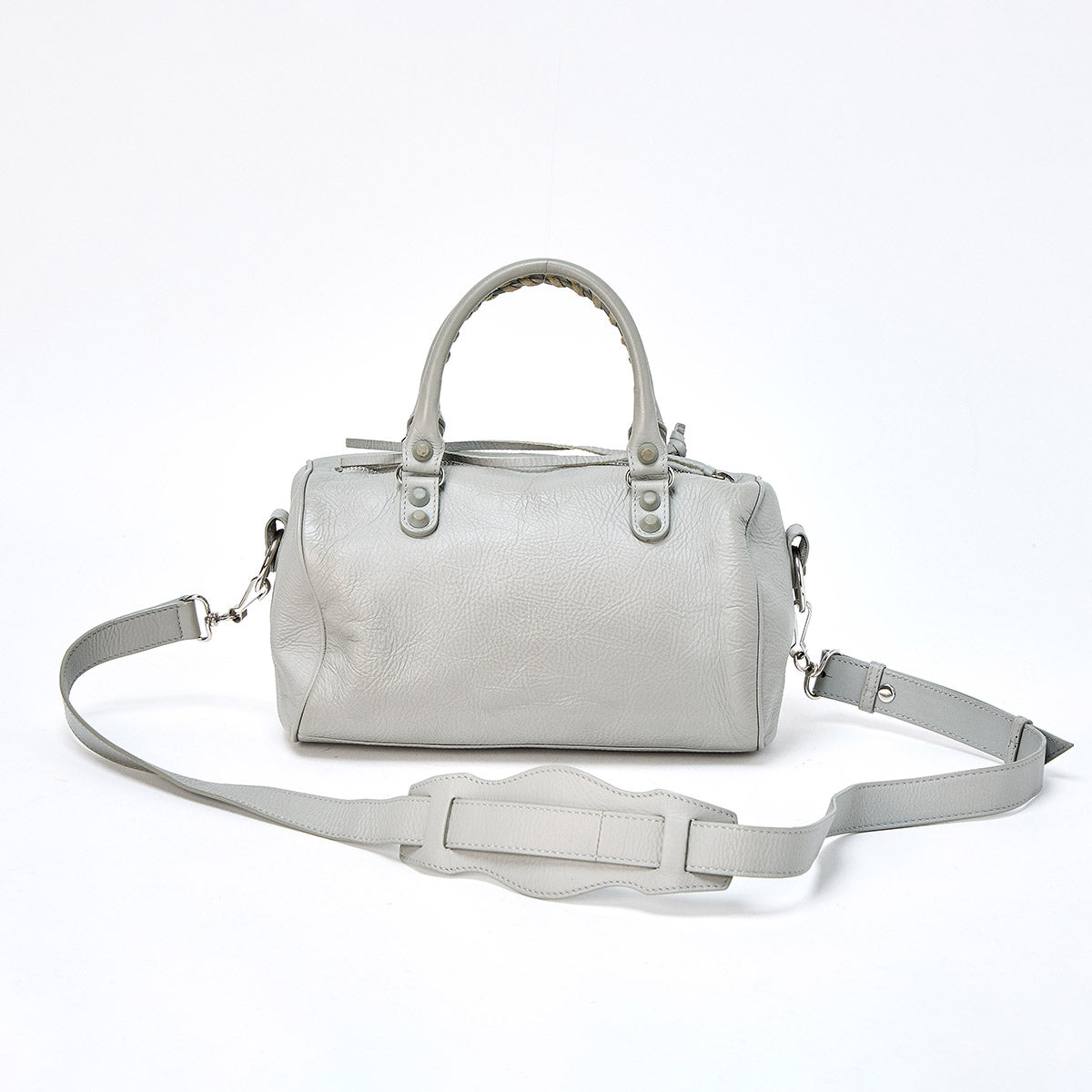 BALENCIAGA Classic Mini Twiggy Handbag Grey Silver Leather Auth