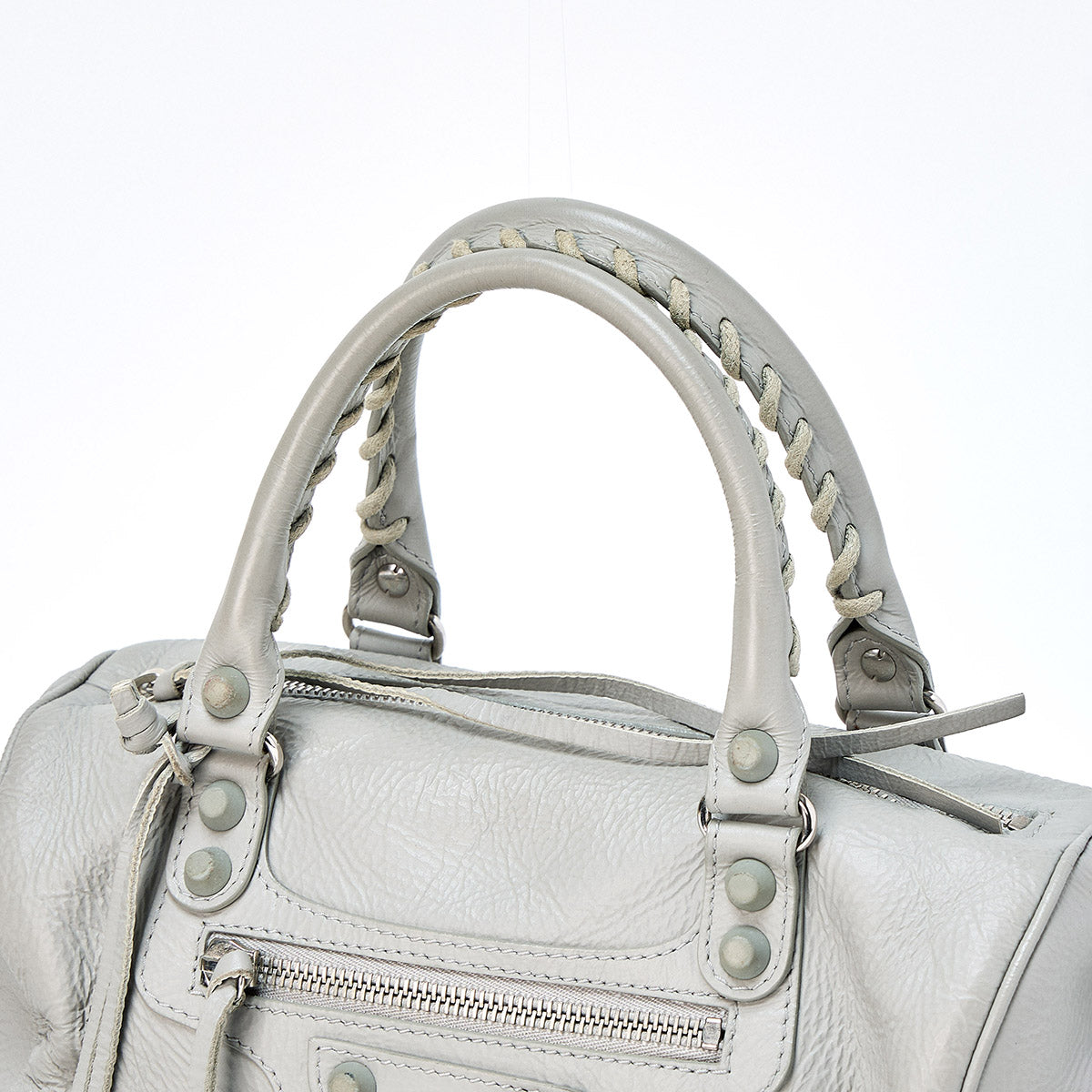 BALENCIAGA Classic Mini Twiggy Handbag Grey Silver Leather Auth