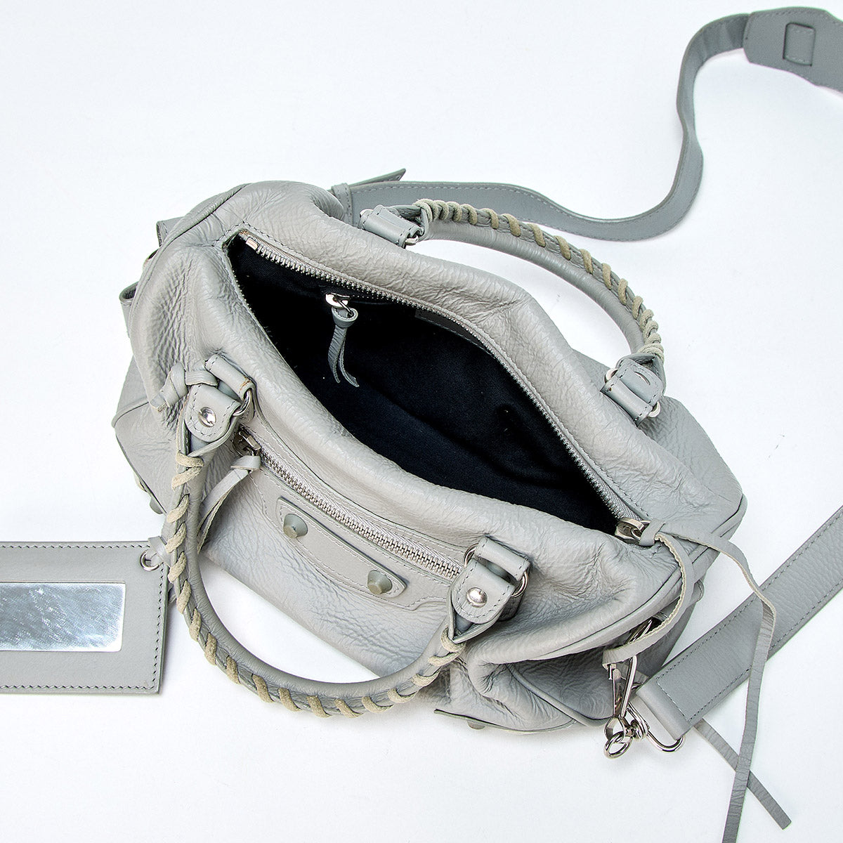 BALENCIAGA Classic Mini Twiggy Handbag Grey Silver Leather Auth