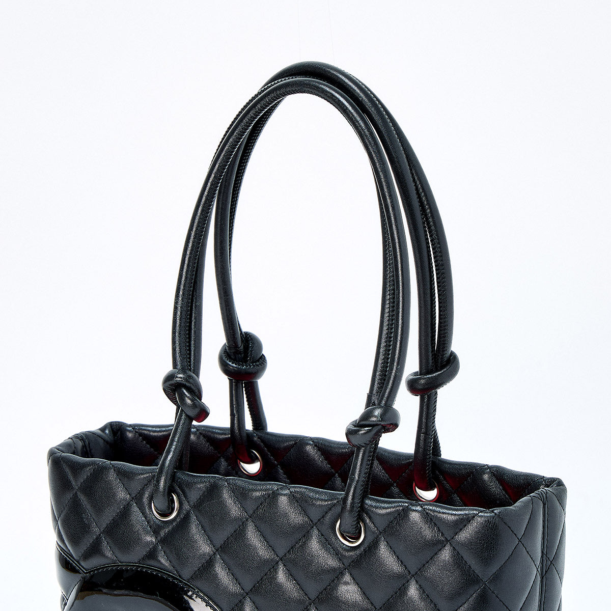 CHANEL Matelasse Cambon Medium 2005 Hand Bag Black Silver Lamb Skin Auth