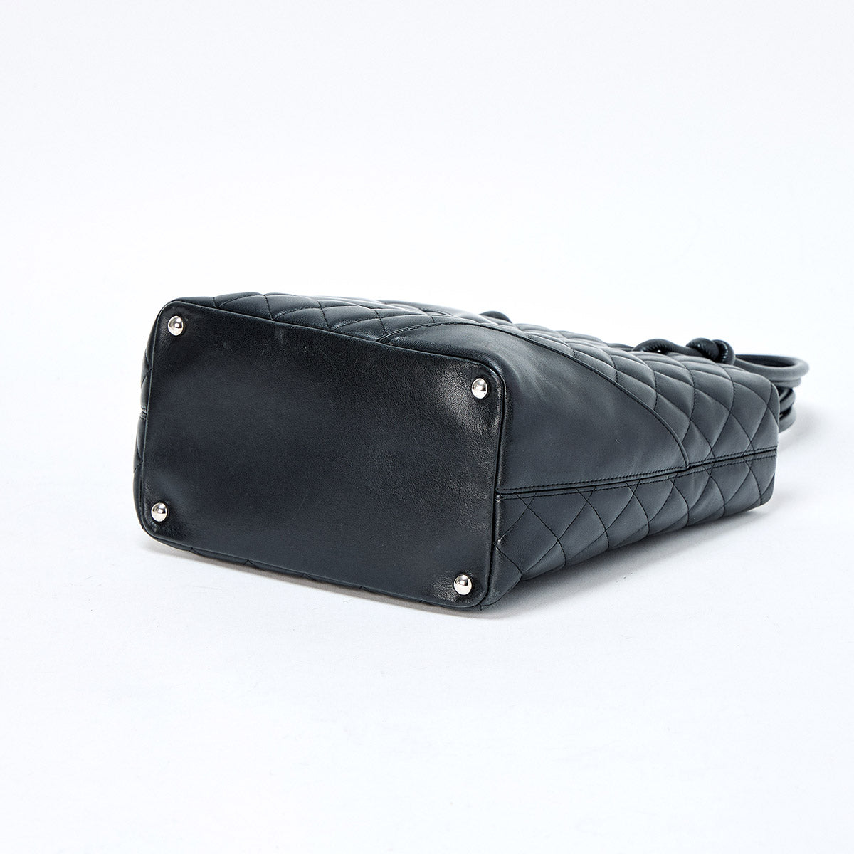CHANEL Matelasse Cambon Medium 2005 Hand Bag Black Silver Lamb Skin Auth