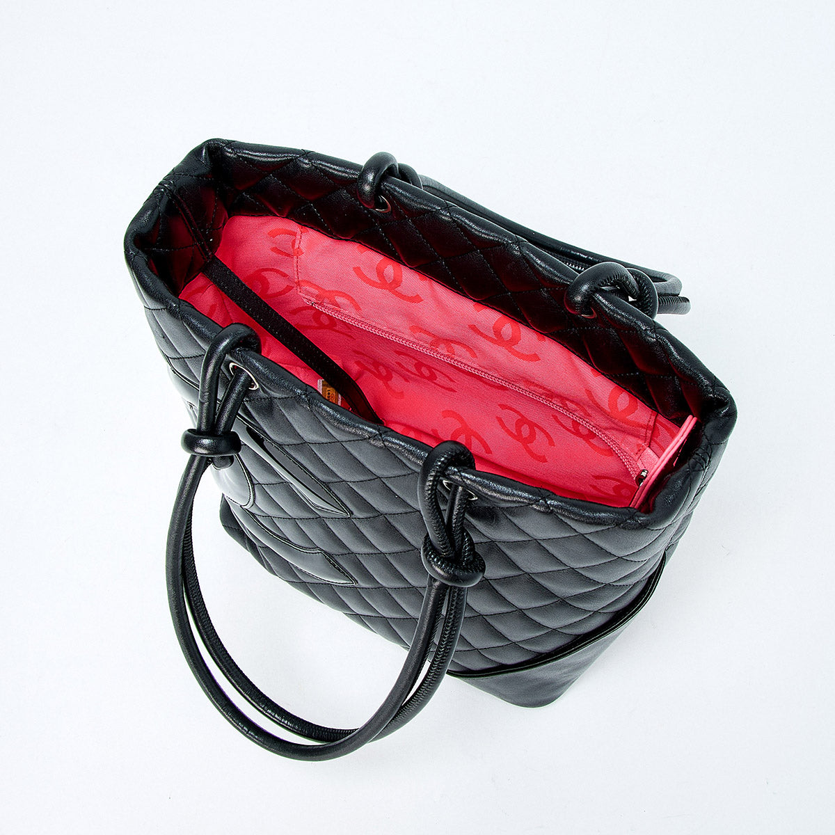 CHANEL Matelasse Cambon Medium 2005 Hand Bag Black Silver Lamb Skin Auth