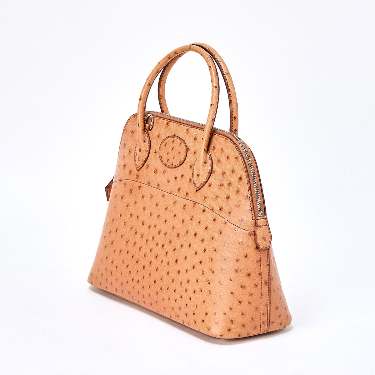 HERMES Bolide 31 2004 □H Handbag Chestnut Silver Ostrich